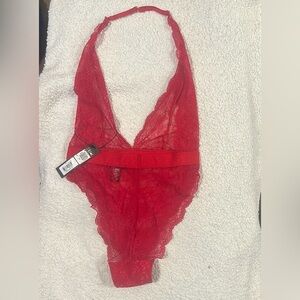 Playboy red, Lace bodysuit in size XS in size small.  snap crotch new